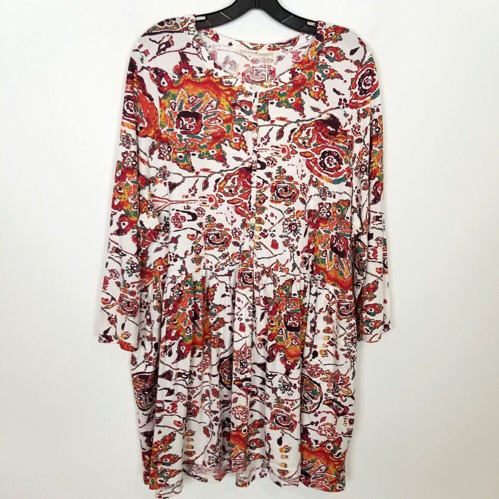 Peruvian Connection Womens Goa Tunic Mini Dress Sz XL Floral Pima Cotton Summer